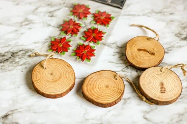 ingredients for DIY Wood Slice Ornaments