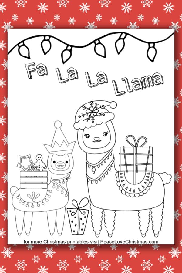 christmas llama coloring page peace love christmas