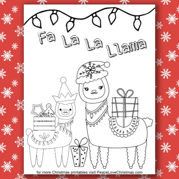 Printable Christmas Llama Coloring Page