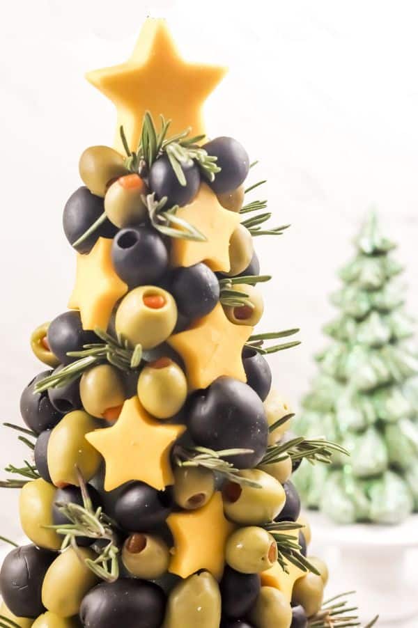 Christmas appetizer tree with olives and cheese