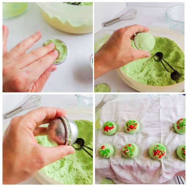 step by step instructions for Grinch bath bombs