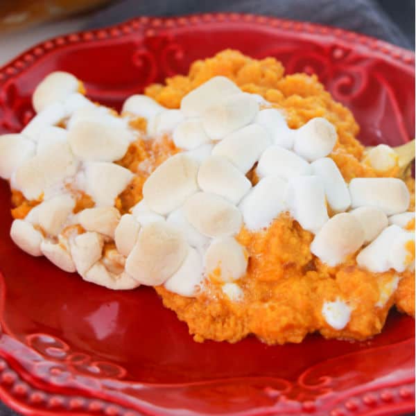 traditional sweet potato casserole with marshmallows