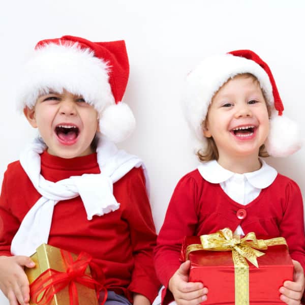 kids laughing at Christmas