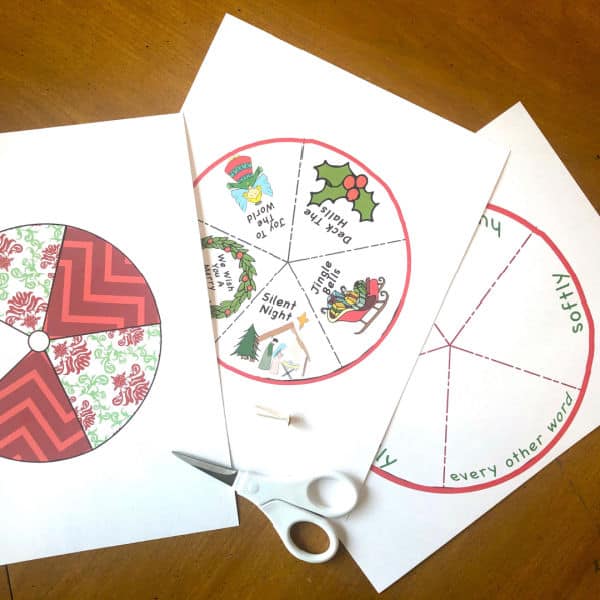 how to cut out Printable Christmas Song Spinner Game