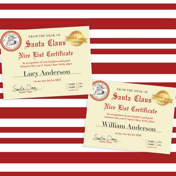 free editable Santa Nice List Certificate