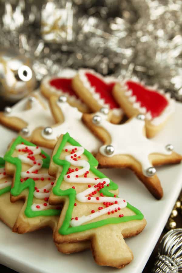 platter of elegant Christmas sugar cookies