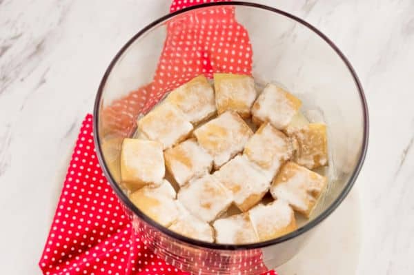 adding a layer of pound cake to an eggnog trifle