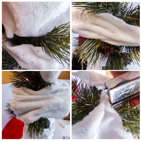 adding white felt to a snowman tree