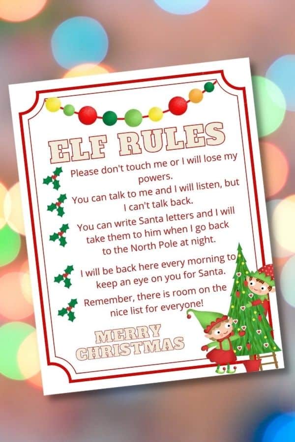 Elf On The Shelf Rules Printable For Kids