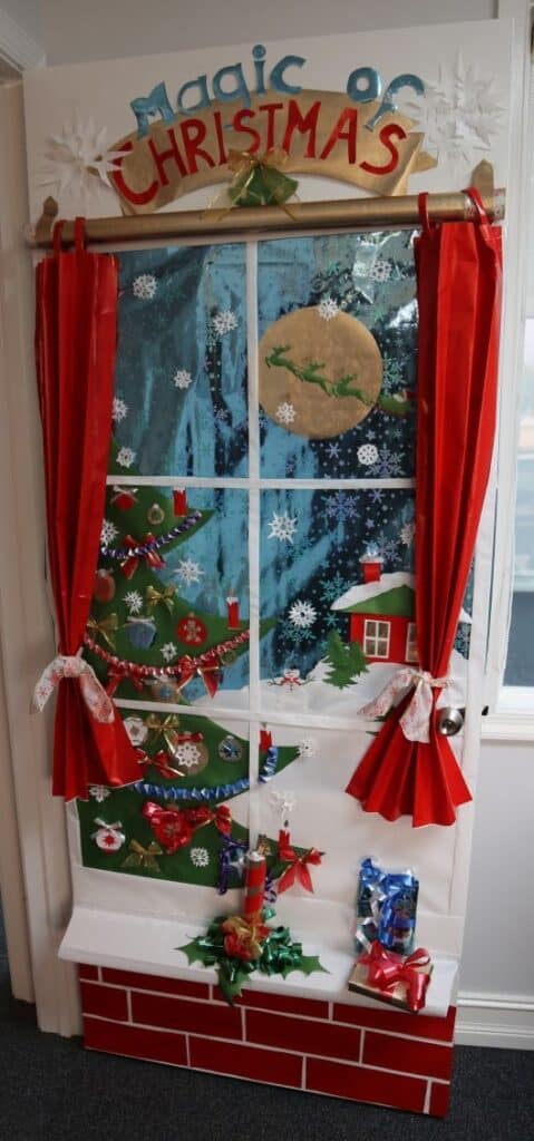 Christmas window on a door