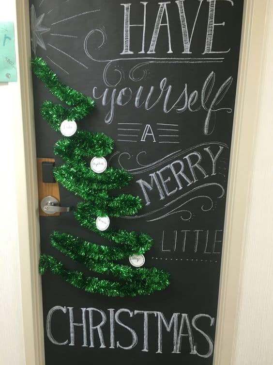 classroom door with chalk writing design