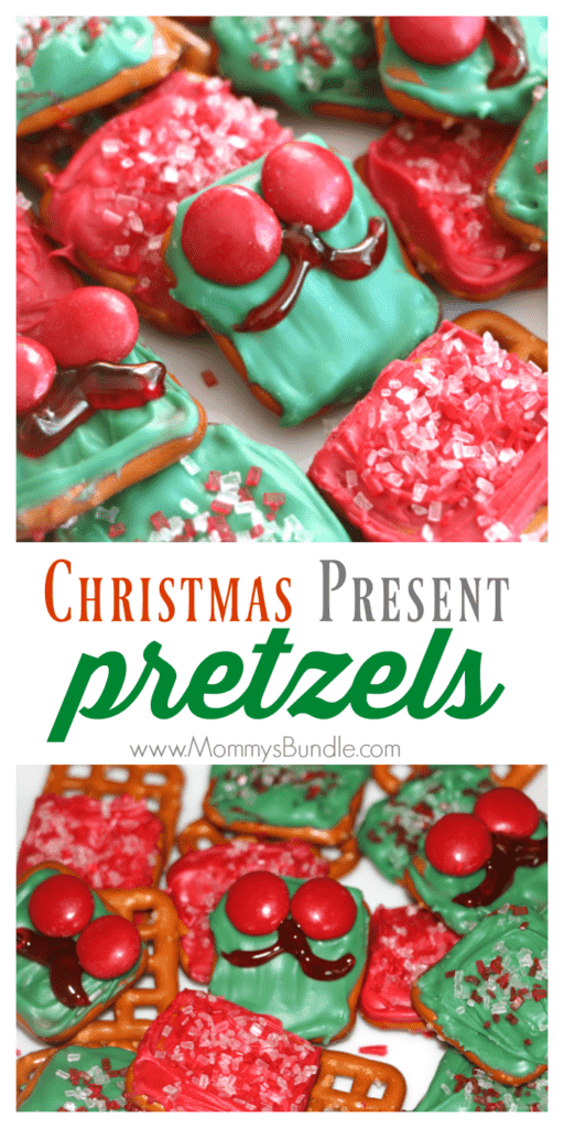 Pretzels with green and red frosting