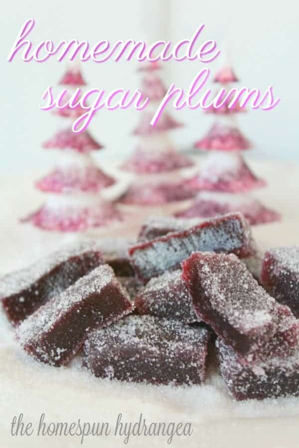 pieces of sugar plums with mini christmas trees