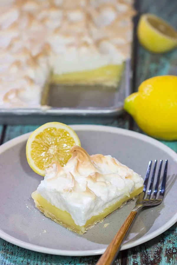 slice of meringue cake with lemons