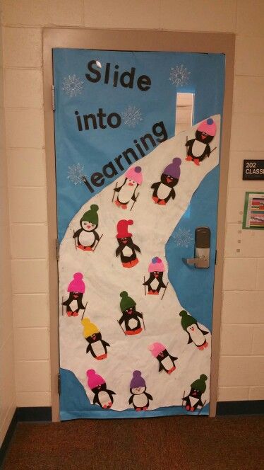 Penguins sliding down a slope