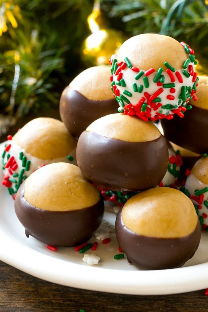 stack of buckeye balls on a plate