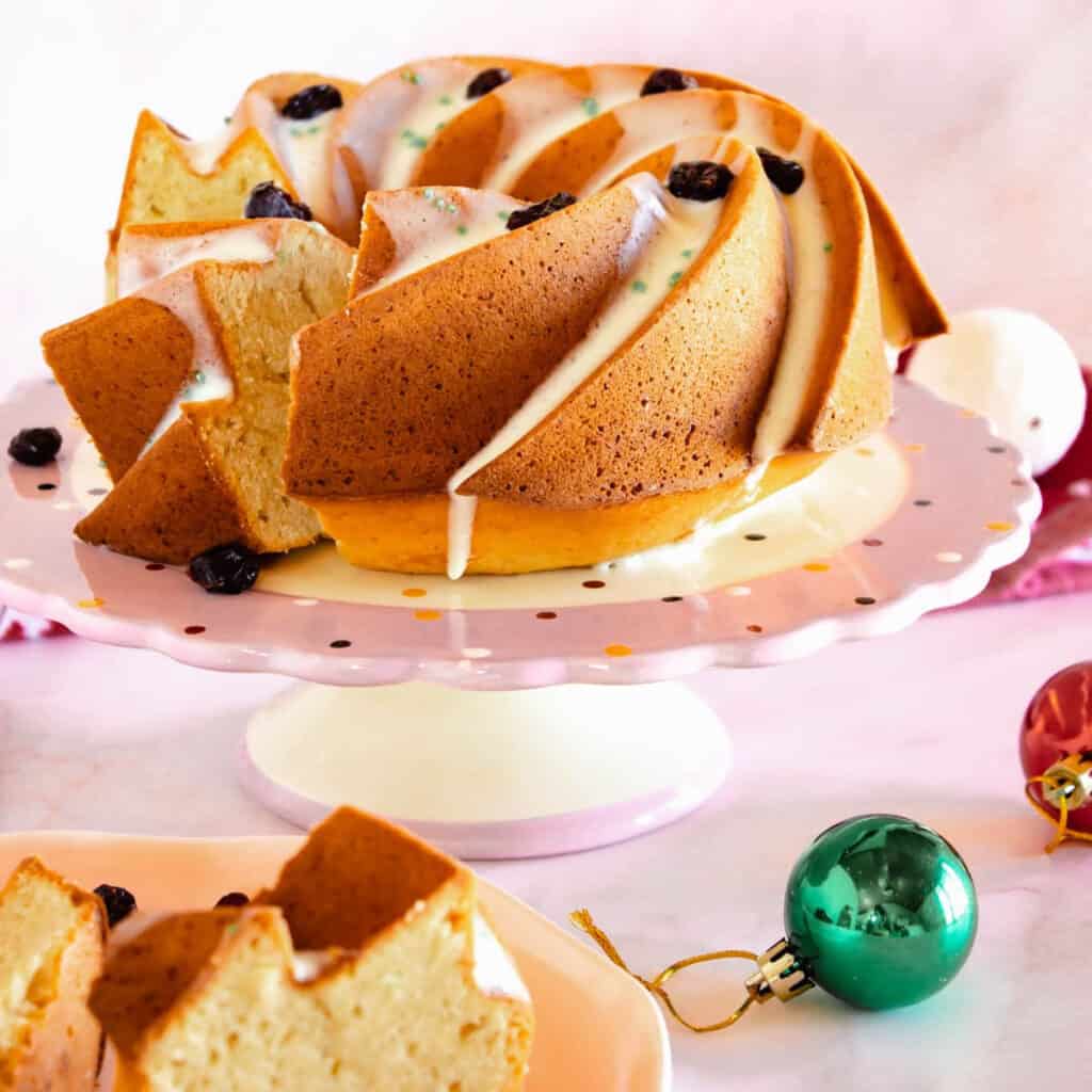 sliced eggnog bundt cake