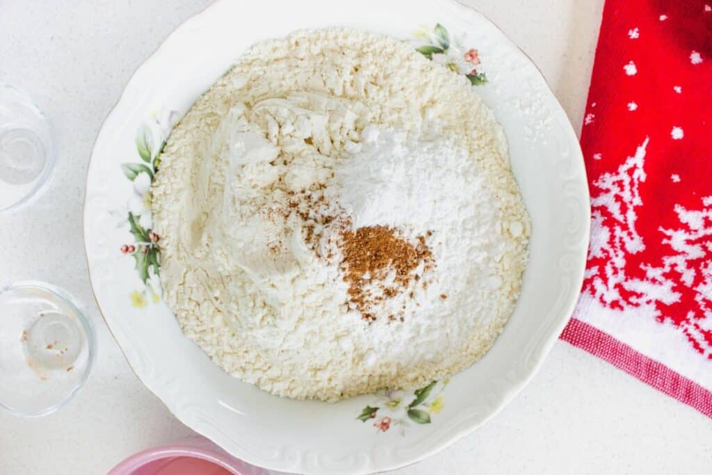 dry ingredients of the eggnog bundt cake