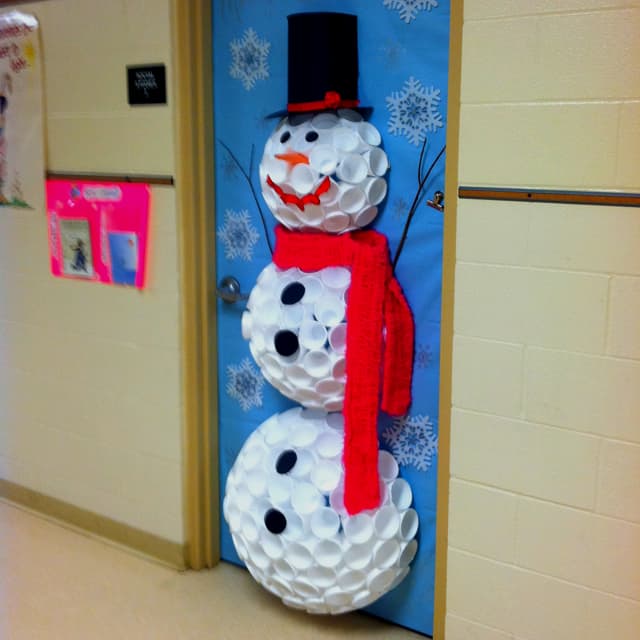 snowman made out of styro foam cups