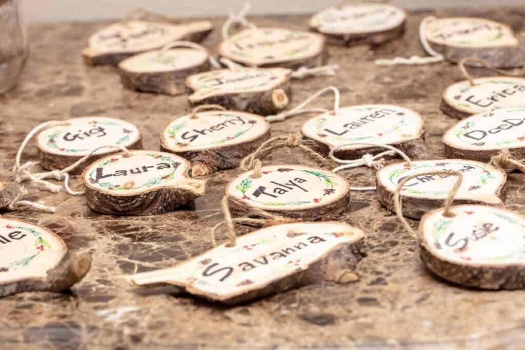 ornaments made from real wood slices