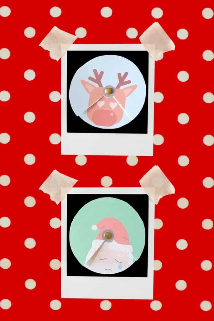 in love reindeer and sad santa spinners