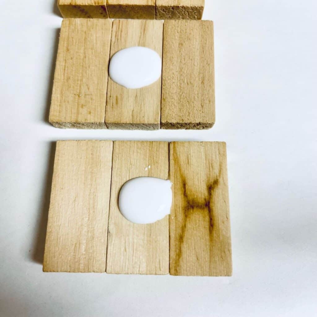 blob of wood glue on jenga pieces