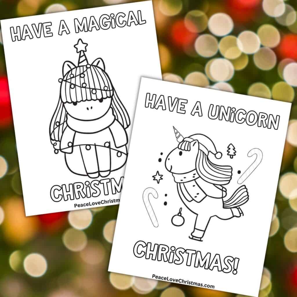 free printable Christmas unicorn coloring pages