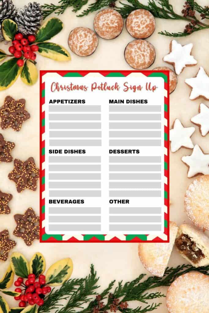 Christmas Potluck Sign Up Sheet Free Printable