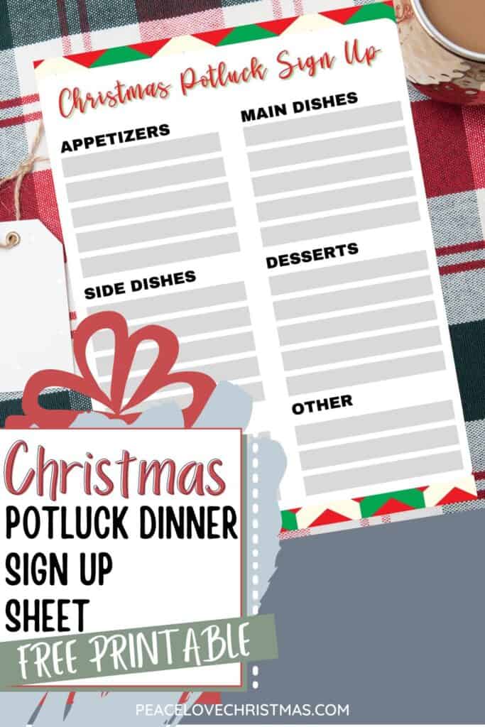 Christmas Potluck Sign Up Sheet Free Printable Peace Love Christmas