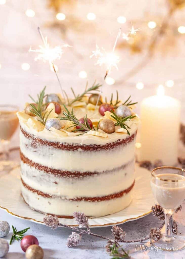 Beautiful layer of Baileys cake with sparkle candles