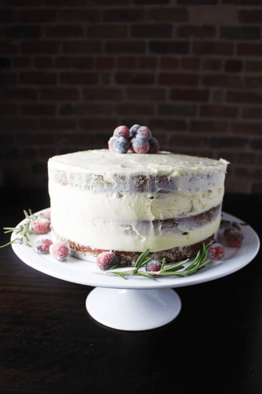 Whole gingerbread cake on a stand