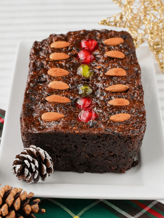 Rectangle Fruit Cake with almonds and cherries