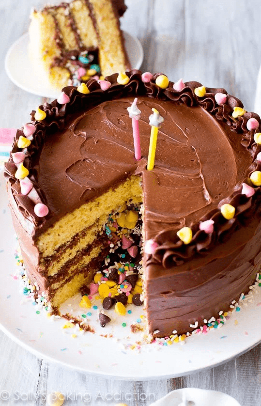 Sliced up pinata cake