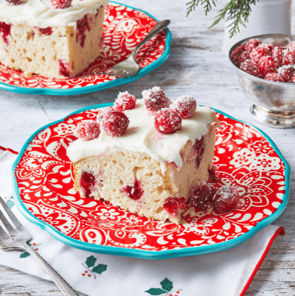 Cranberry cake on a red plate