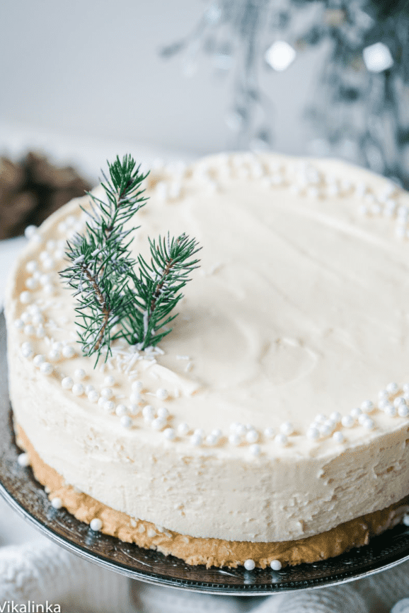 Truffle cake with leaves on top