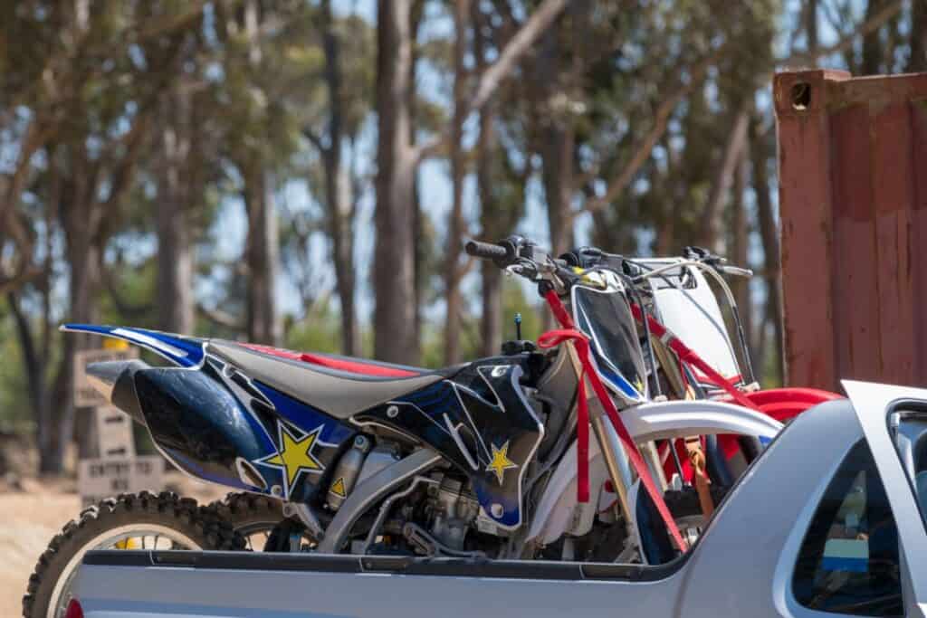 Dirt bikes on the back of a truck