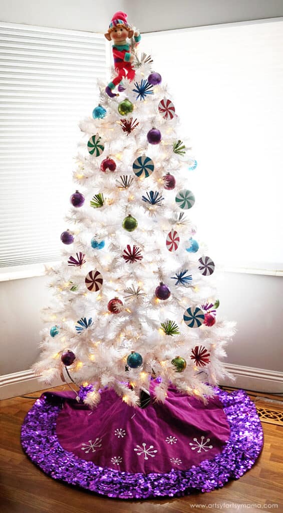 White Tree with Purple Christmas Skirt