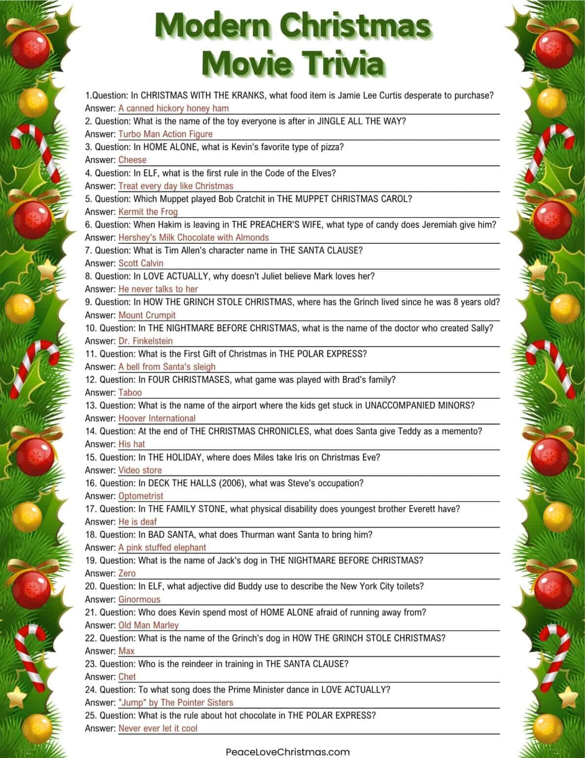 70 Free Christmas Movie Trivia Printables for Fun Games - Peace Love ...