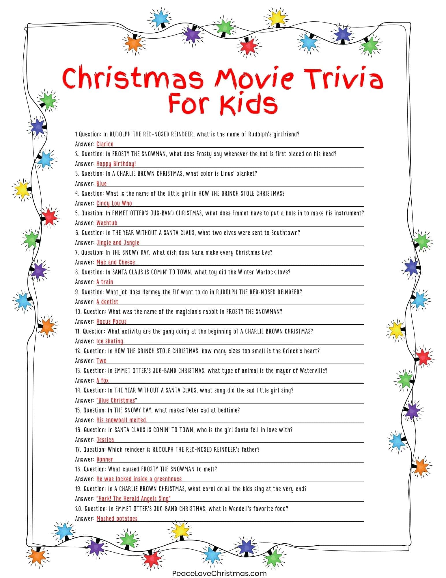 70 Free Christmas Movie Trivia Printables for Fun Games - Peace Love ...